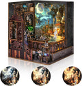 DIY Book Nook Kit, Miniature Bookshelf Decor with LED Lights, Laser-Cut Wooden Craft Set for Adults, Creative Gift for Christmas, Birthday, Magic Exploration