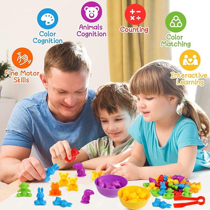 Counting Animals Color Sorting Matching Games with Sorting Bowls Montessori Sensory Early Educational Toys Learning Fine Motor Skill & Counting Math Toys Gift for 3 4 5 Year Old Boys Girls