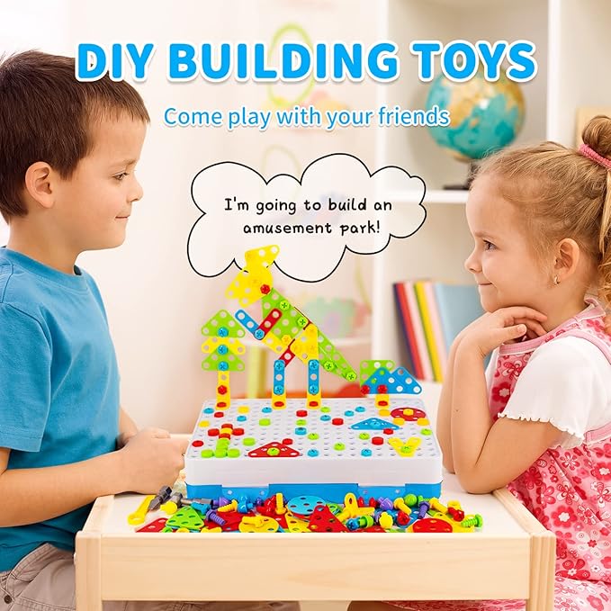 STEM Building Toys for Kids Ages 4-8 | 224-Piece STEM Drill & Build Kit with Screwdriver, Pegboard | Educational Toys for 5+ Year Old Boys Girls | Gift for Birthdays