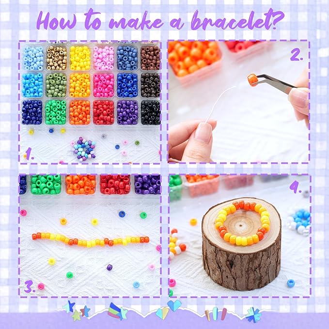 24 Color 9MM Pony Beads for Bracelet Making,Friendship Rainbow Kandi Beads Giant Crayon Bead Box for DIY Craft Necklace Making Hair Braids - 2000PCS
