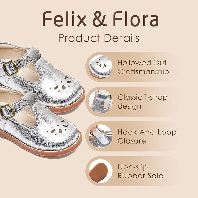 Felix & Flora Toddler Little Girl Mary Jane Dress Shoes - Ballet Flats for Girl Party School Shoes