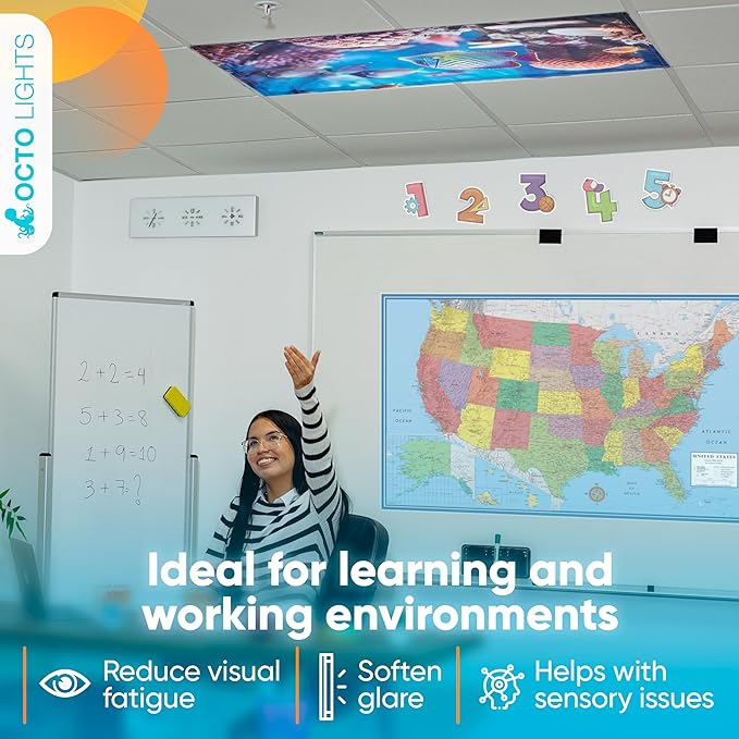 Light Covers for Ceiling Lights Classroom - Magnetic Ocean Cover for Fluorescent Or LED Fixture - Must Haves for Teacher Supplies - Home, Office Cubicle Decor - Calming Overhead Lighting