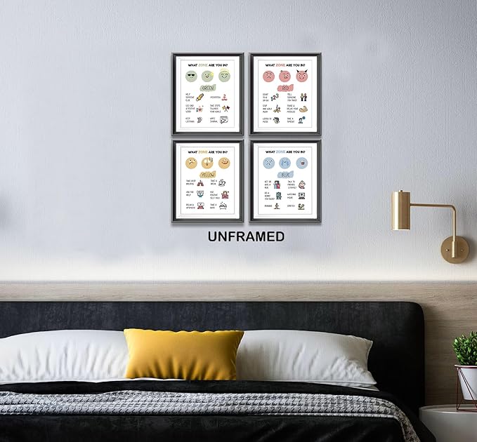 AEHIE Zones Of Regulation, Wall Art Print, Feelings Poster Decor, Emotions Poster Prints For School Classroom, 4pcs 8x10