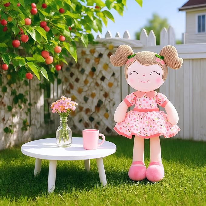 Gloveleya Baby Doll Girl Gifts Plush Toys Soft Dolls Baby Gifts Cherry Girl Pink 14 Inches with Gift Box…