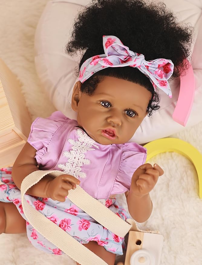 HOOMAI Lifelike Reborn Baby Dolls with Soft Body African American Realistic Girl Doll 22.8 Inch Best Birthday Gift Set