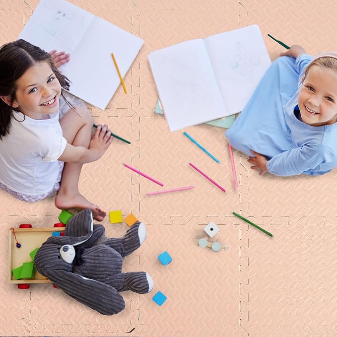20 Tiles 12x12x1 Inch EVA Thick Interlocking Foam Floor Tiles Puzzle Exercise Mat Play Foam Mats for Boys Girls Baby Pets Home Classroom Nursery Gym(Beige)