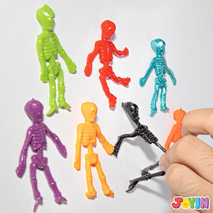 JOYIN 72 PCS Halloween Stretchy Skeletons, Halloween Stress Relief Toys Assorted 9 Colors Stretchy Skull Toys for Halloween Trick or Treat Party Favor, Halloween Goody Bag Fillers