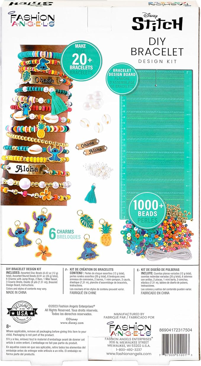 Fashion Angels Disney Stitch DIY Bracelet Making Kit, Includes 1,000+ Shell Beads, Tassels, & More, Lilo & Stitch Collectable Jewelry for Kids, Teen Girls & Boys