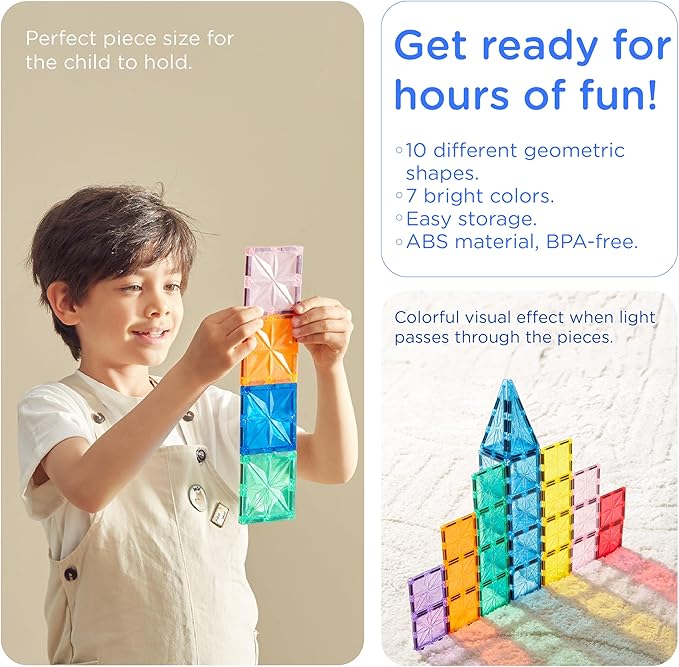 KUB 121 Pcs Magnetic Tiles Creative Toys, 3D Building Magnet Blocks Set, STEM Educational Kids Gifts for Boys Girls Over 3 Years Old, Montessori Preschool Learning