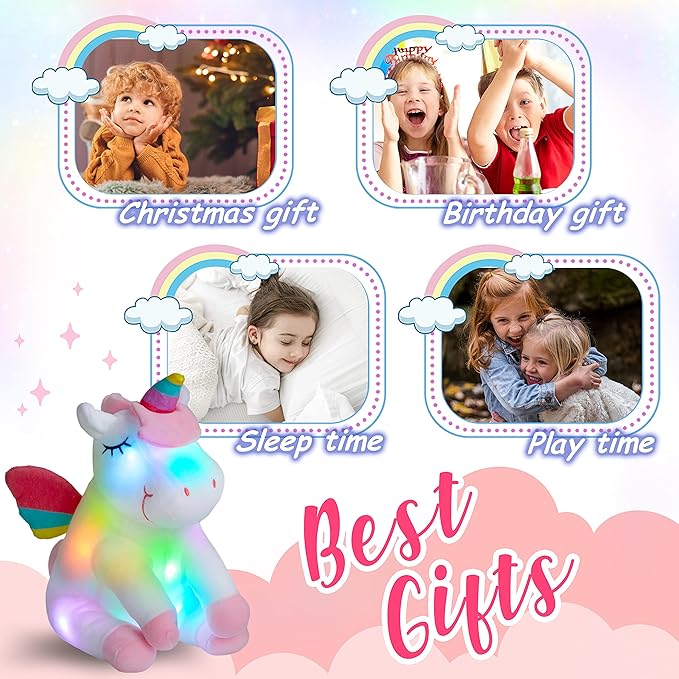 Athoinsu 12'' Light up Unicorn Stuffed Animal Soft Plush Toy with Colorful LED Night Lights Glowing Birthday Children's Day Gifts for Girls Toddler Kids Women Toys