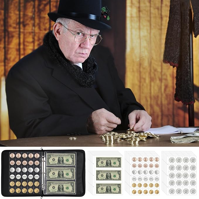 Coin Collection Book for Collector, 360 Pockets Coin holder Albums & 36 Sleeves money storage case with Aluminum Foil Lining for Coins, Currency, Bill, Quarter, Stamp, pennies