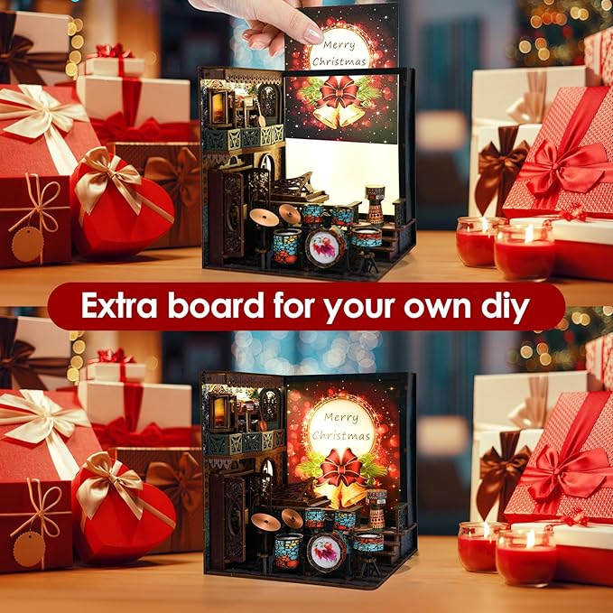 DIY Book Nook Kit, Miniature Bookshelf Decor with LED Lights, Laser-Cut Wooden Craft Set for Adults, Creative Gift for Christmas, Birthday, Music House
