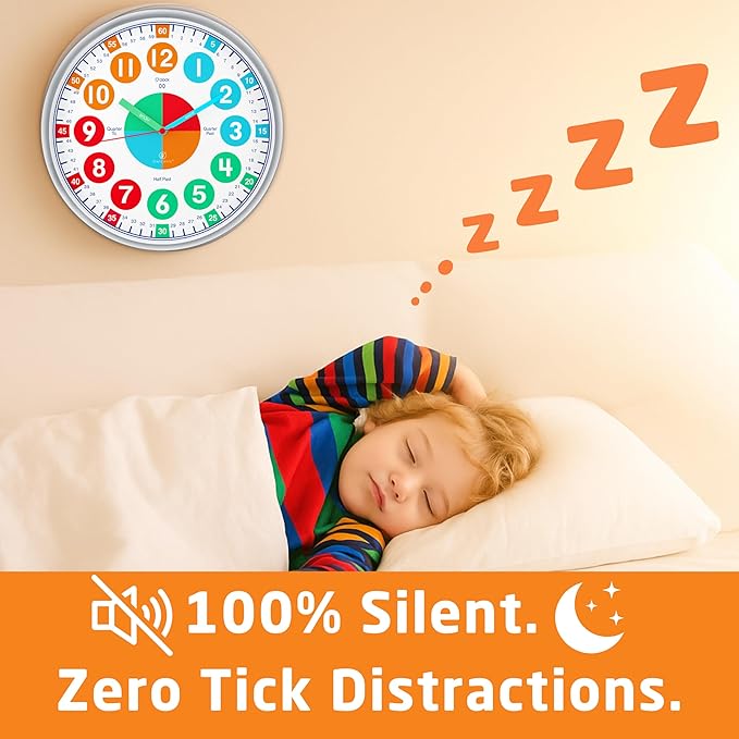 OWLCONIC Telling Time Teaching Clock for Kids - Educational Analog Wall Clock for Bedrooms, Playroom, Classroom Learning - Silent Kids Wall Clock for Learning to Tell Time