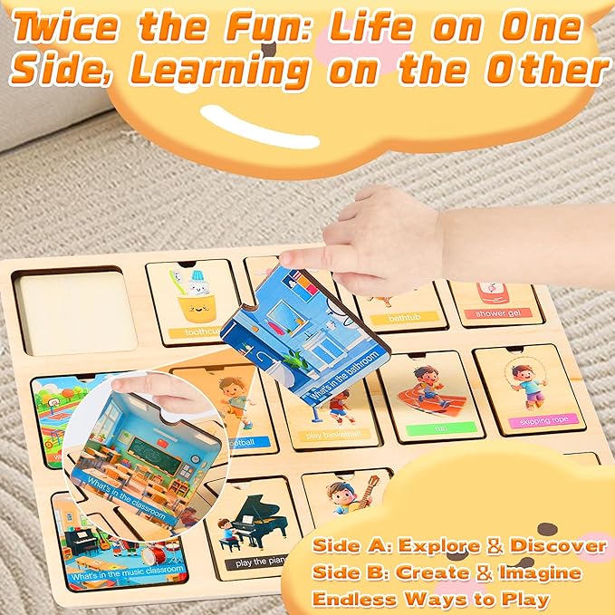 Wooden Peg Puzzle for Toddlers, Educational Peg Puzzles Montessori Toys, Scene Matching Preschool Education Learning Puzzle Toys for Gifts for 2 3 Years Boys Girls