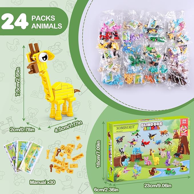 24 Pack Party Favors for Kids, 72 Kinds of Animals Building Block Sets, Small Building Bricks Toy for Goodie Bags Stuffer Classroom Prizes, Christmas Birthday Gift for Boys Girls Ages 6-12