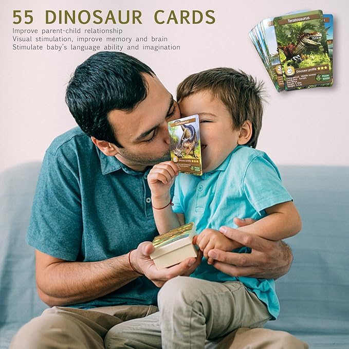 55PCS Dinosaur Learning Recognition Flash Cards,Dinosaur Fan Collectible Cards, Flash Card, Educational Learning Toys for Kids, Gift for Boys and Girls.