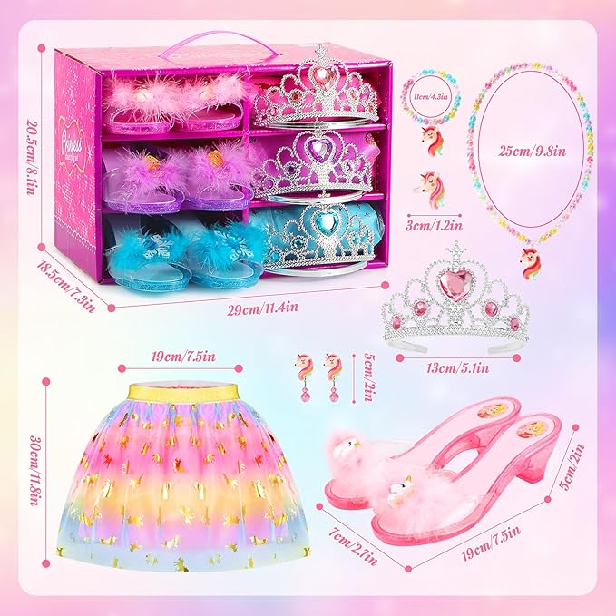 VGOFUN Princess Dress Up Shoes Set,Princess Dress Up Toys Toddler Jewelry Boutique Kit Girls Dress Up Clothes with Princess Shoes Role Play Birthday Party Toys Gifts for Little Girls 3,4,5,6 Years