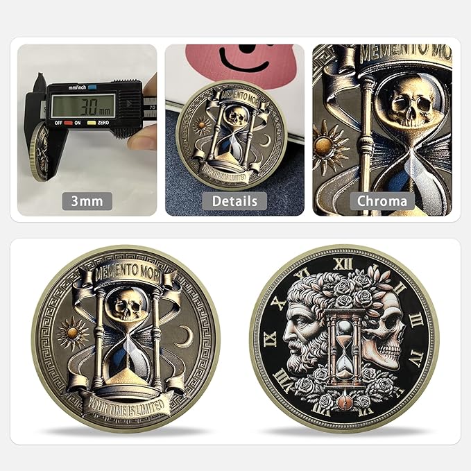 AtSKnSK Memento Mori Coin Momento Mori Coin Skull Coin Stoic Gifts Memento Mori Calendar Living Memento Mori Amor Fati Coin (Memento Mori Coin - 4)