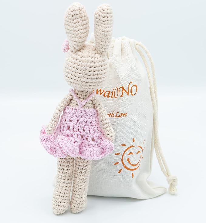 Crochet Stuffed Animal - Adorable Handmade Bunny Daughter Plushie Doll with Pink Dress, Ideal for Infants - Knitted Stuffed Animal Crocheted Stuffed Animals for Newborns