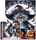 Mystical Grandma Witch Stirring 1000 Piece Jigsaw Puzzle for Adults Students 20×27 Inches Halloween Night Pumpkins Bats Magical Blue Spell Autumn Puzzles for Fall Decor and Gift for Puzzle Lovers