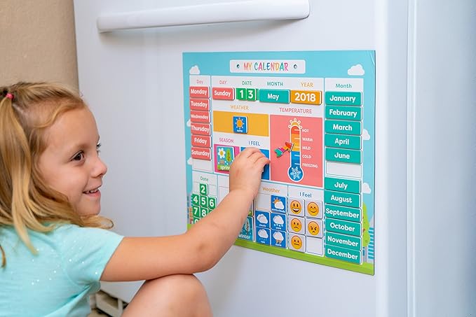 My First Daily Magnetic Calendar | Weather Station for Kids | Moods and Emotions | Preschool Learning Toys | Classroom Calendar Set |Usable on Wall or Fridge