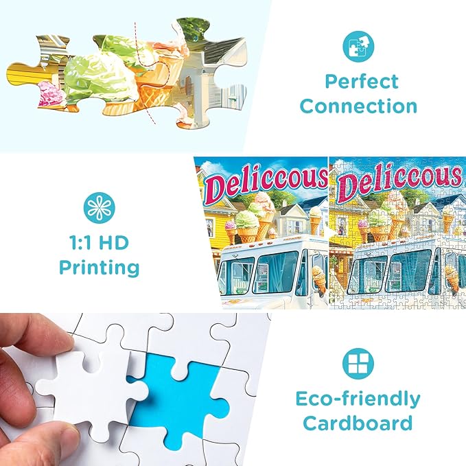 Puzzles for Adults 1000 Pieces Vintage Ice Cream Truck Jigsaw Puzzles Challenging Puzzle for Stress Relief, Home Decor and Gifting