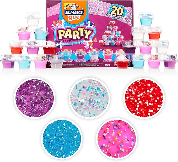 Elmer’s Gue Premade Slime Slime Kit Includes Fun Unique Add-Ins Party Pack 20 Count