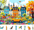 Colorful City Street Jigsaw Puzzles for Adults 500 Pieces Spring Vintage Car and Flower Garden Scene Puzzle Family Challenging Funny Puzzle Perfect for Game Nights(21"x15")