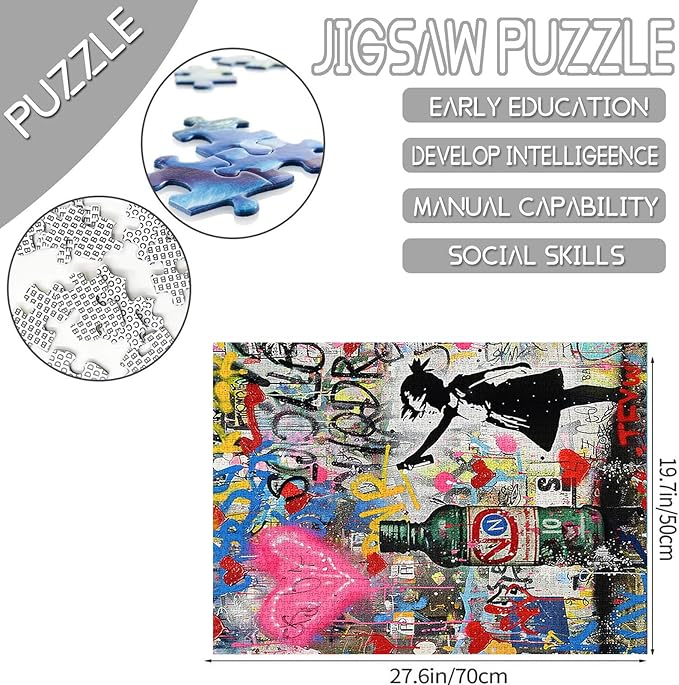 Tucocoo Banksy Style Jigsaw Puzzle 1000 Pieces Puzzles for Adults, Graffiti Girl Street Art Jigsaw Puzzles for Challenging Family Activity Games Colorful DIY Handwork Puzzle for Home Decor Gifts