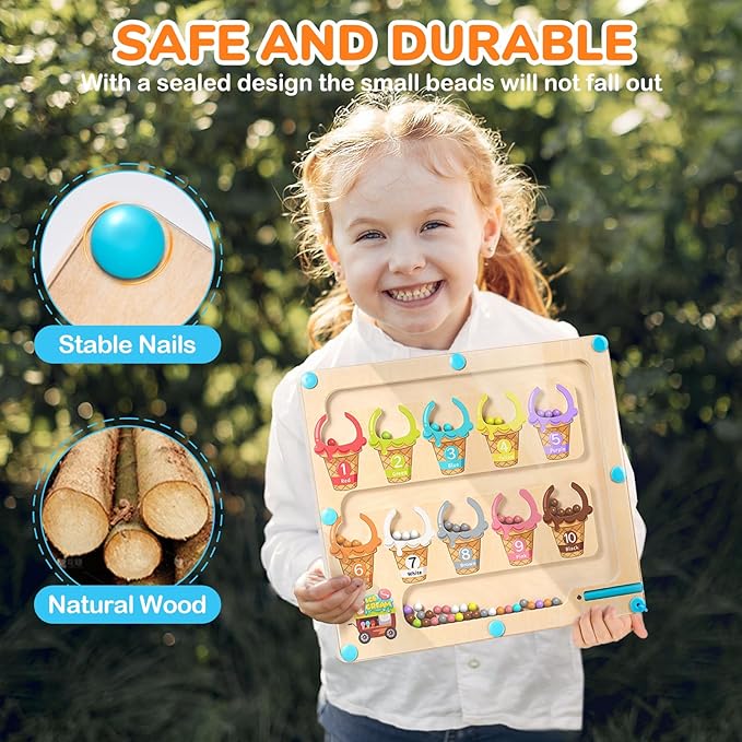 GAMENOTE Magnetic Color & Number Maze - Educational Wooden Color Matching Learning Counting - Toddler Fine Motor Skills Toys for Boys and Girls 3, 4, 5 Years Old