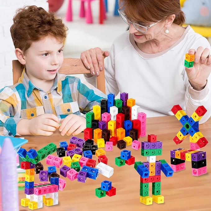 Jenaai 100 Pcs Linking Cubes Plastic Math Cubes Manipulative Counting Blocks STEM Snap Blocks Connecting and Counting for Early Math and Construction, Homeschool Preschool Supplies(Cute)