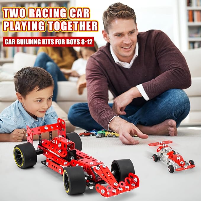 Car Building Kits for Boys 8-12,Building Cars Metal Erector Set,Racing Car Building Kits for Boys 12-15,Assembly Red Vehicle Model for Kids Kids 8+ Years Old（260Pieces）