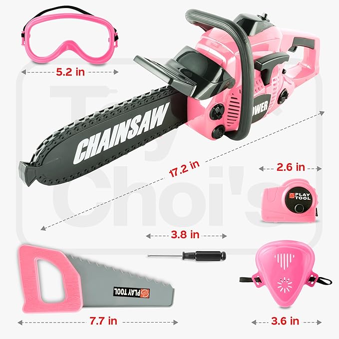 Toy Choi's Kids Toy Chainsaw - Pretend Play Construction Tool Electric Chainsaw Toy for Kids , Toy Tool Set Outdoor Gardening Play, Pink Toys for Girls 3-5 +