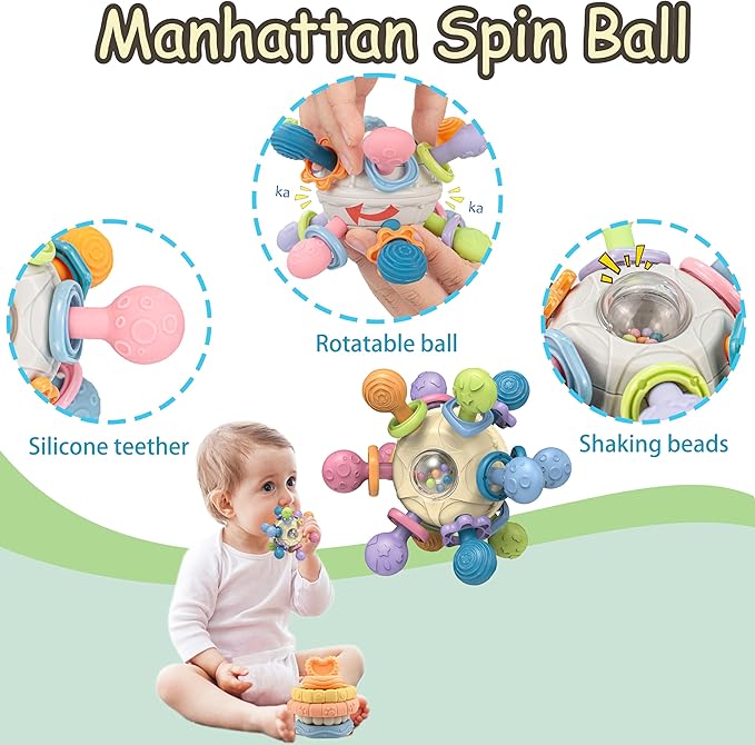 Baby Toys 0-6-12 Months,Montessori Toys for babise 0-6-12-18 Months,Incl Pull String Toy & Shape Sorter & Stacking Building Block & Manhattan ball & Baby Blocks，montessori baby toys for 1 + year