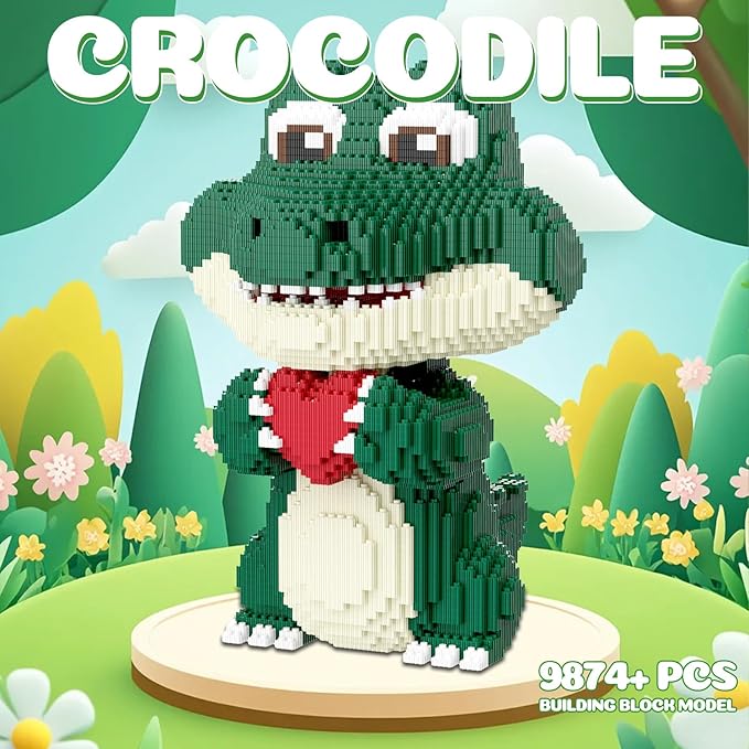 Animal Love Crocodile Micro Mini Building Blocks Set（9874PCS 39cm High Series） Gift for Adults and Kidst