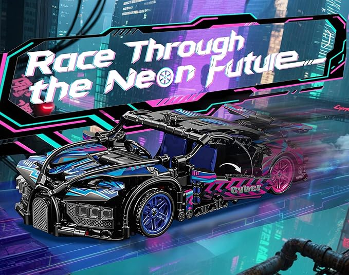 Sosuy Building-Block Race-Car Set, 1:18 Technical Model Kit 473 Pcs DIY Pull-Back Cyberpunk Toy for Boy Girl Kid Age 6+ Year, Birthday Gift for Teen Adult Display, Speed Super Sports Cars Bricks Icons