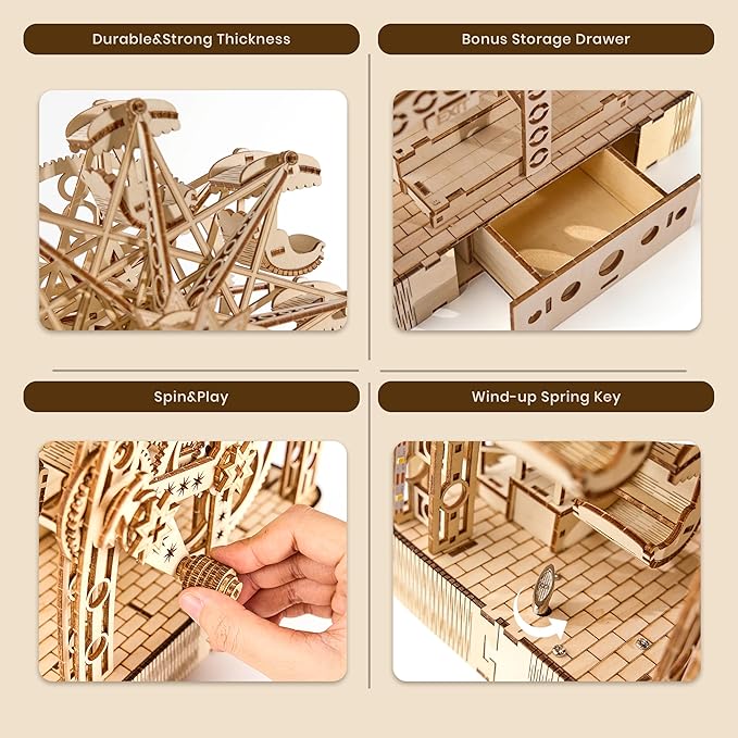 3D Wooden Puzzles for Adults: 3D Puzzle Light-Up Ferris Wheel with Music Box - 222psc Wooden Puzzles Model Building Kits Fun Gifts for Adult with Storage Box - Hobbies for Men Women