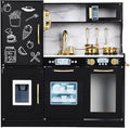 Best Choice Products Pretend Play Kitchen Wooden Toy Set for Kids w/Realistic Design, Telephone, Utensils, Oven, Microwave, Sink - Black