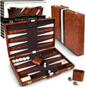 Backgammon Sets for Adults with Premium Leather Case | Classic Travel Backgammon Set for Adults and Kids with Strategy & Guide | 15 Inches | Medium | Brown