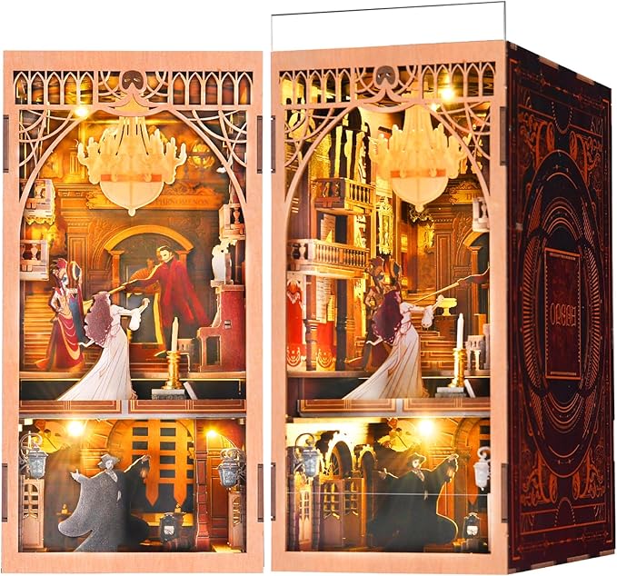 DIY Book Nook Kit, Miniature Dollhouse Booknook Kit, 3D Wooden Puzzle Bookend Bookshelf Insert Decor with LED Light for Teens and Adults (Phantom of The Opera)