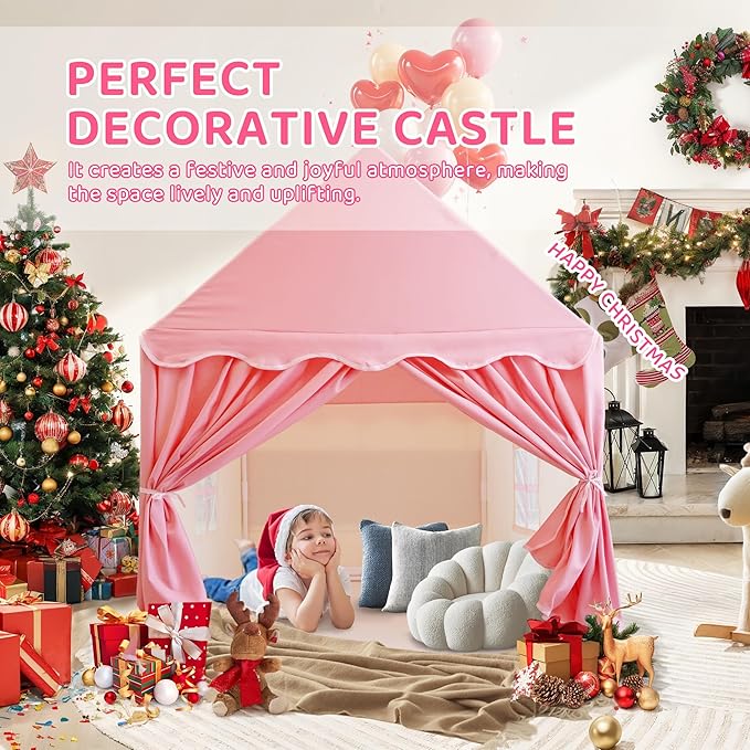 TTLOJ Gift for Christmas Kids Play Tents for Girls, Princess Castle Tent, Large Fairy Playhouse Gift Toys for Girl Toddler Children Play House, Fairy Tale Teepee Tent Indoor Outdoor-Pink Realm