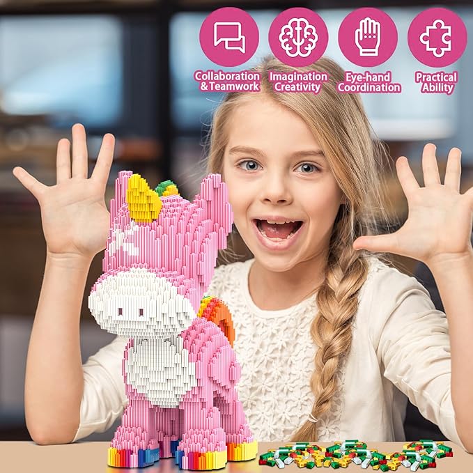 Pink Unicorn Animal Micro Building Blocks Set Gift for Adults and Kids 4460 Pieces