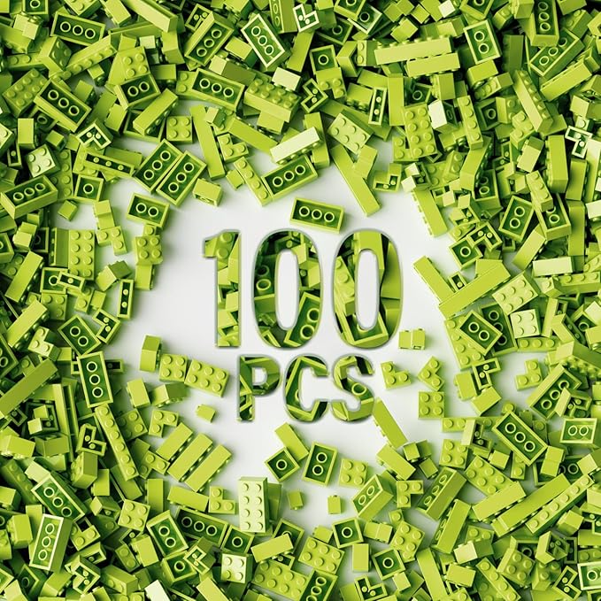 100 Piece Classic Building Blocks, Grass Green, Compatible with Lego Parts (Color: Green)