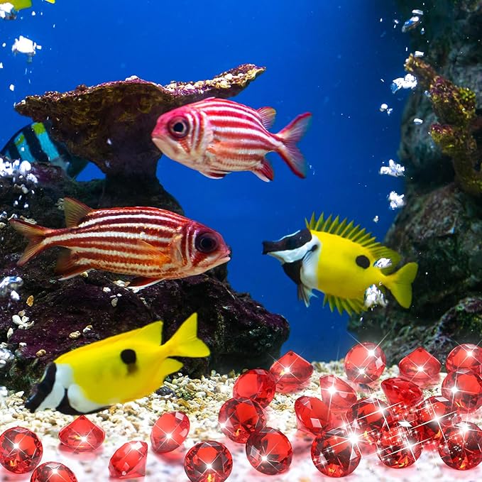 Zomiboo 16 Pcs Acrylic Diamond Large Gems Pirate Round Treasure Toy Gems Treasure Round Gemstones Acrylic Diamond Shaped Gemstones for Home Table Vase Fillers Party Decor (Red)