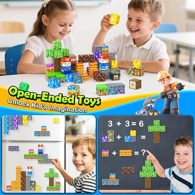 Magnetic Blocks Travel Toys with Metal Tin Travel Essentials STEM Learning Outdoor Building Kids Toddler Toys & Birthday Gifts for Boys Girls Ages 3+