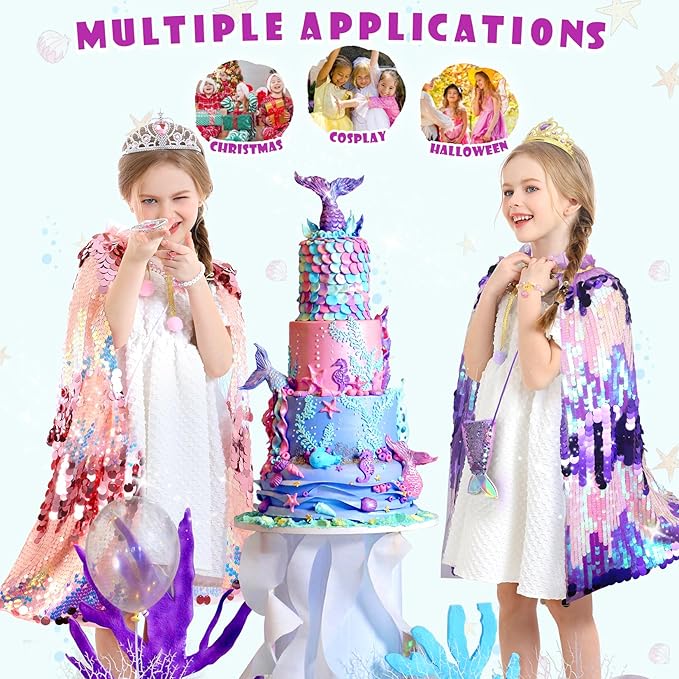 Princess Dress Up Toys Mermaid Dress Up Cape Kit 9 Pcs Gift Set for Little Girls 3-8 Years Old
