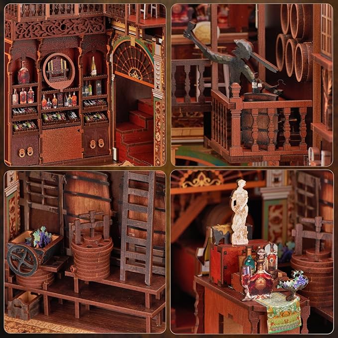Book Nook Kit, DIY Miniature Dollhouse Booknook Kit, 3D Wooden Puzzle Bookend Bookshelf Insert Decor with LED Light for Teens and Adults (Roaring Twenties Speakeasy)