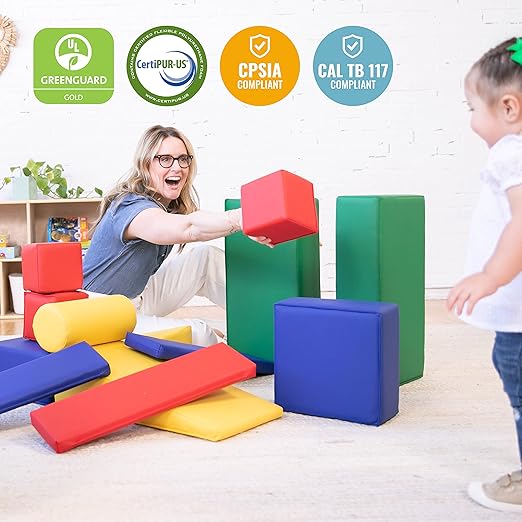 ECR4Kids SoftZone Soft Builder Blocks, Foam Shapes, Assorted, 16-Piece