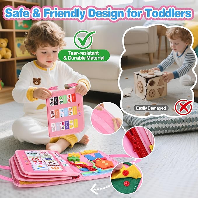 Busy Book Toddler, Montessori Busy Board, Activity Sensory Toys 2025 for Toddler Girls Christmas Birthday Gift, Educational Learning Quiet Book for Kids, Travel Toy for Airplane Car