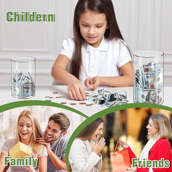 Clear Piggy Bank for Adults/Kids, Acrylic Unopenable Money Box for Cash Coin Saving, Must Break to Open, Money Saving Jar for Adults Boys Girls, Size 6" H x 4" Diameter